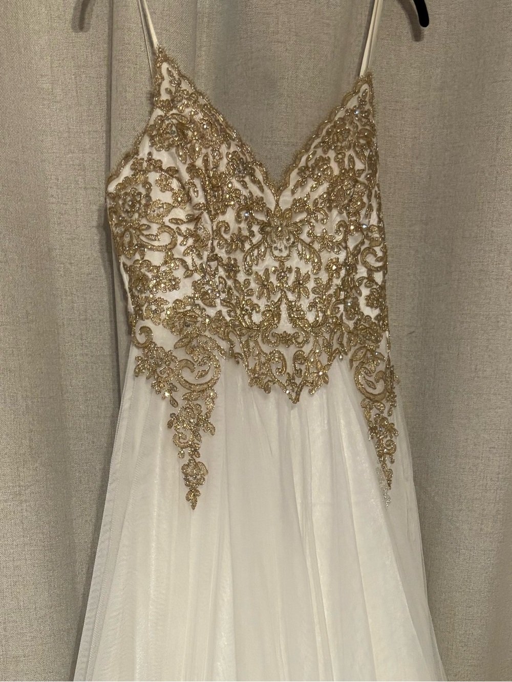 glam Ivory and Gold Embroidered Formal Dress